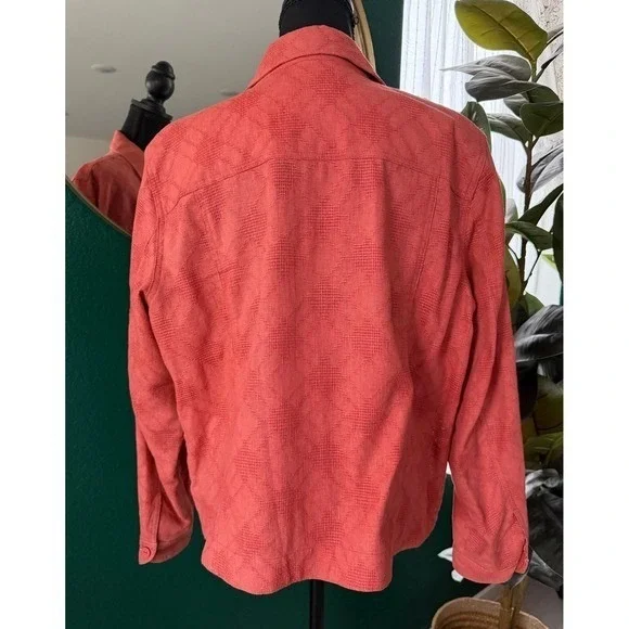 Coldwater Creek Linen Blend Button Jacket Womens L Coral Coastal Classic Shacket - Picture 5 of 11